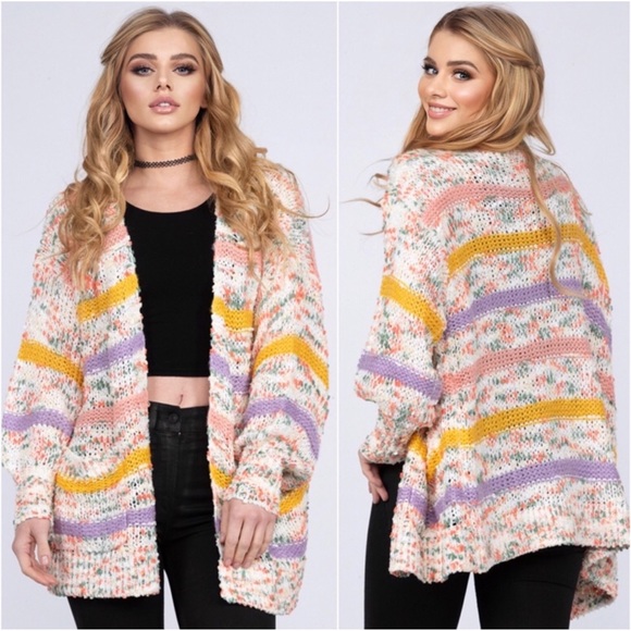 1 LEFT! Speckled Knit Women's Stripe Confetti Warm Fall Women's Cardigan Sweater - Picture 5 of 5